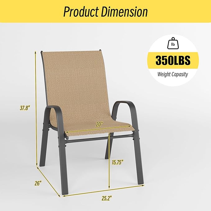 Betterhood Patio Chairs Set of 6, Stackable Outdoor Dining Chairs Set - Image 3