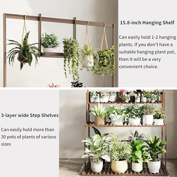 COPREE Bamboo 3-tier Hanging Plant Stand Ladder Planter Shelves Flower Pot - Image 4