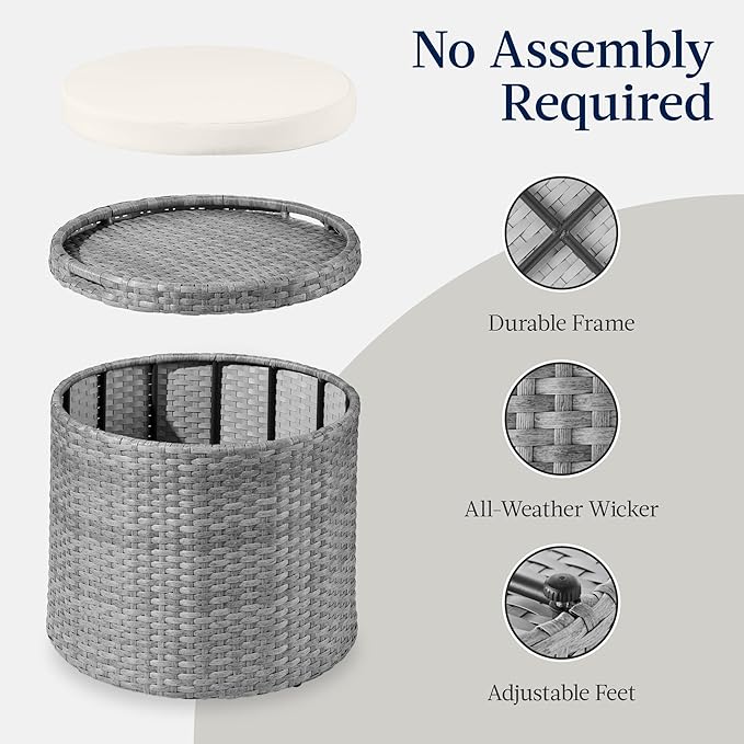 Best Choice Products Round Wicker Ottoman, Additional Seating, Side Table - Image 7