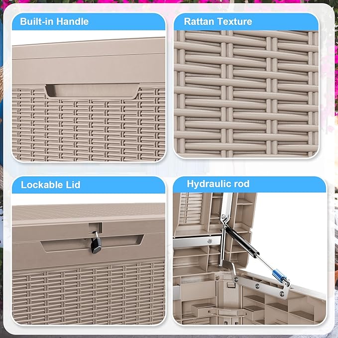 320 Gallon Outdoor Deck Box, Lockable Waterproof Outdoor Storage Boxes - Image 3