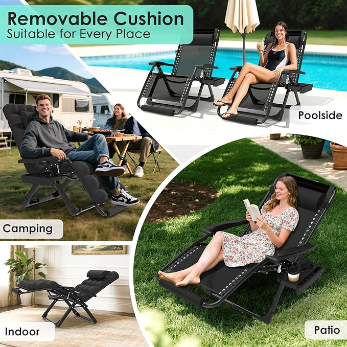 Suteck Oversized Zero Gravity Chair, 29In XL Lounge Chair w/Removable - Image 6
