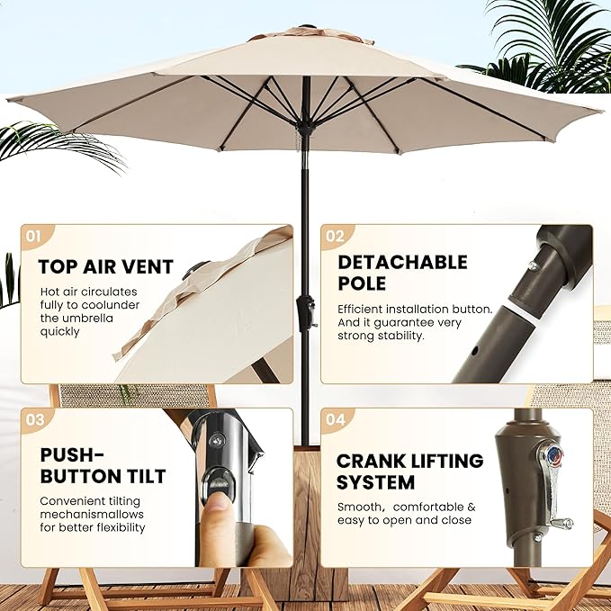 Ayge 9FT Large Outdoor Patio Umbrella Market Table Umbrella-UV Resistant - Image 3