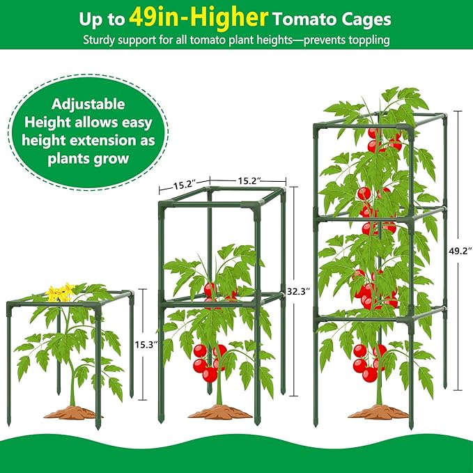 6 Pack Square Tomato Cages, 49.2" Large Upgraded Heavy Duty Steel Tomato - Image 5