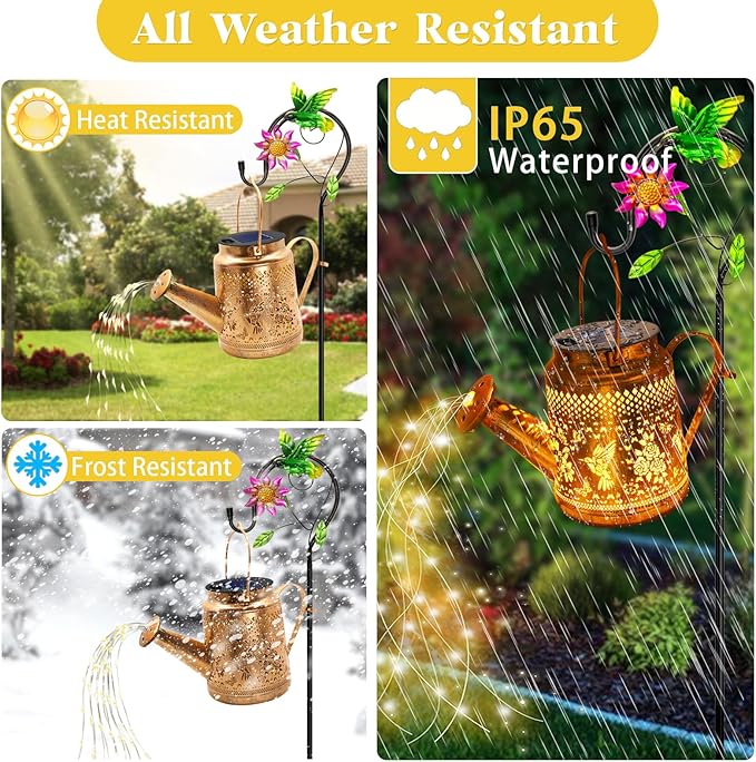 2 Pack Solar Lanterns Outdoor Waterproof, Hummingbird Watering Can Garden Decor - Image 7