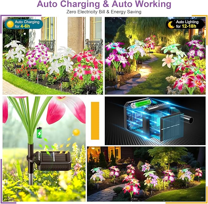 Solar Lights Outdoor Waterproof, 4 Pack Upgraded Garden Lights Solar Powered - Image 3