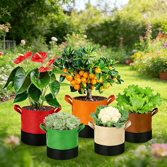 10 Gallon Fabric Grow Bags 5-Pack, 350G Heavy Duty Nonwoven Plant Pots - Image 7