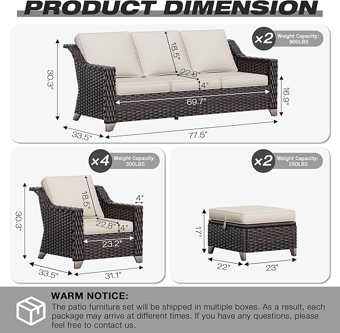 Joyside Wicker Patio Furniture Sets, 7 Pieces Upgraded Large Size Outdoor - Image 2