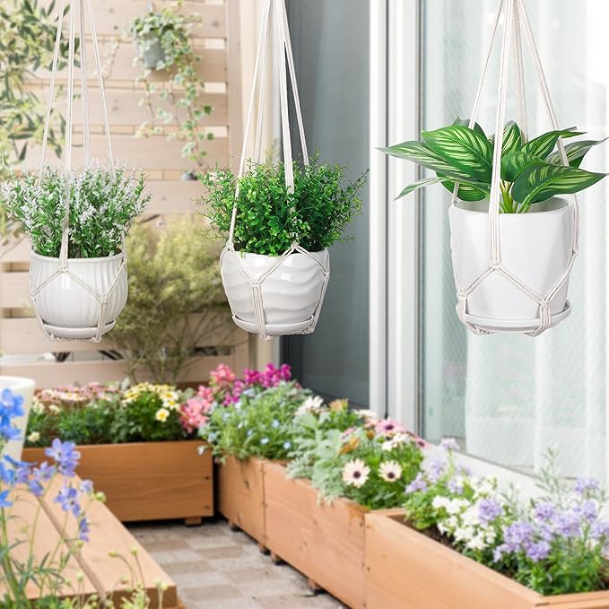 YIBOT 3 Pack Macrame Plant Hanger Indoor Hanging Planter - Image 3