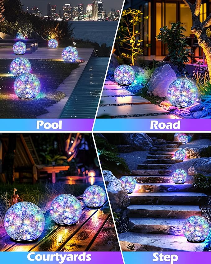 Coroor Garden Solar Ball Lights Outdoor Waterproof, 30 LED Cracked Glass Globe - Image 7