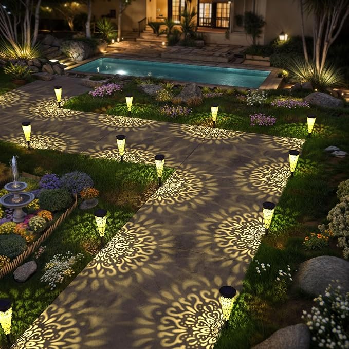 6 Pack Solar Lights Outdoor Garden Decorative Mandala Solar Pathway Lights - Image 5