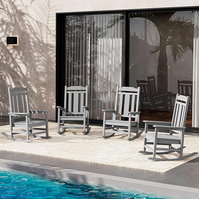 SERWALL Oversized Rocking Chair Set of 4 Outdoor, HDPE Outdoor Rocking Chair by SERWALL
