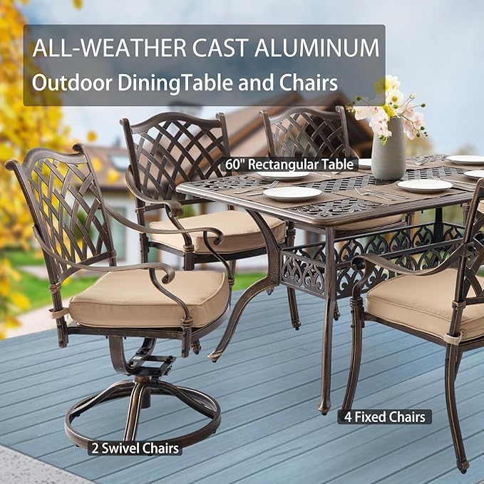 7-Piece Cast Aluminum Patio Furniture, Patio Dining Set - Image 3