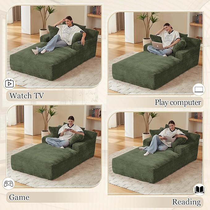 80 Inch Chaise Lounge Chair Indoor, Oversized Corduroy Upholstered Boneless - Image 5