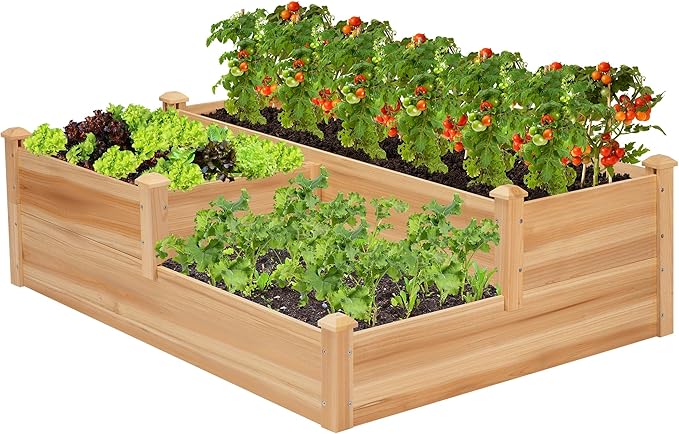 VIVOSUN 3-Tier 3-Grid Wooden Raised Garden Bed, 42.5 x 34.5 x 15 Inches by VIVOSUN