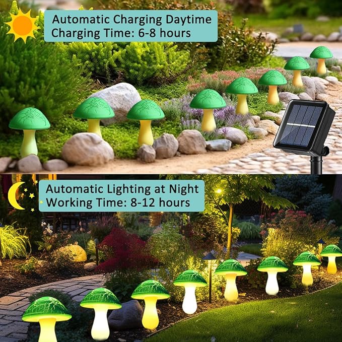 Solar Mushroom Lights Garden Decor 8 Green Crack Mushrooms Outdoor Decor Stake - Image 5
