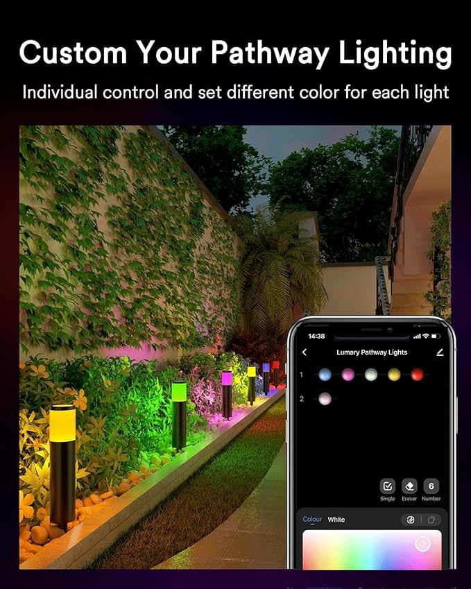 Lumary 6 Pack Smart Pathway Lights 2100LM, RGBAI/Cool/Warm White, Aluminum - Image 6