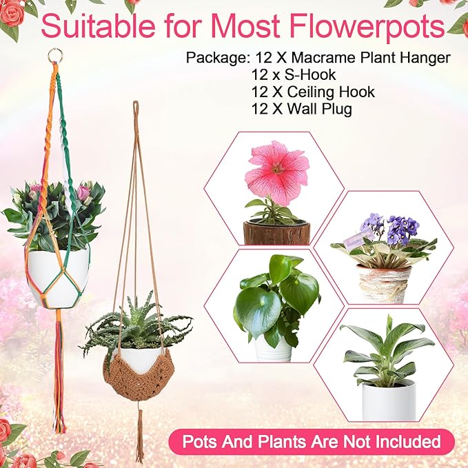 Hoteam 12 Pcs Macrame Plant Hangers Macrame Hanging Planters - Image 5