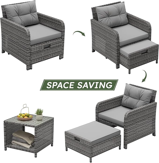 LHBcraft Balcony Furniture 5 Piece Patio Chairs Conversation Set, PE Wicker - Image 4
