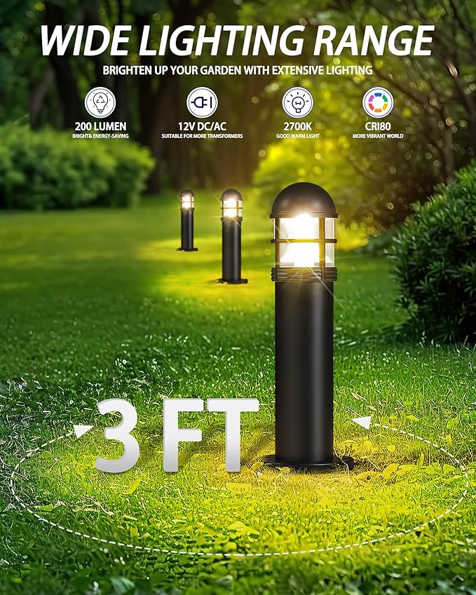 8 Pack LED Low Voltage Bollard Pathway Lights, 12V 200LM IP67 Waterproof - Image 2