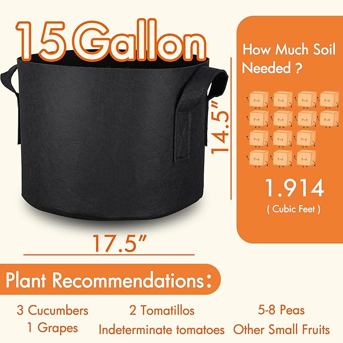 Gardzen 6-Pack 15 Gallon Grow Bags, Aeration Fabric Pots - Image 7