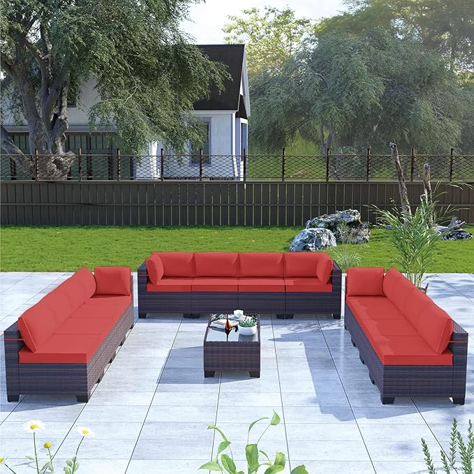 Kullavik 14 Pieces Outdoor Patio Furniture Set PE Wicker Rattan Sectional Sofa - Image 6