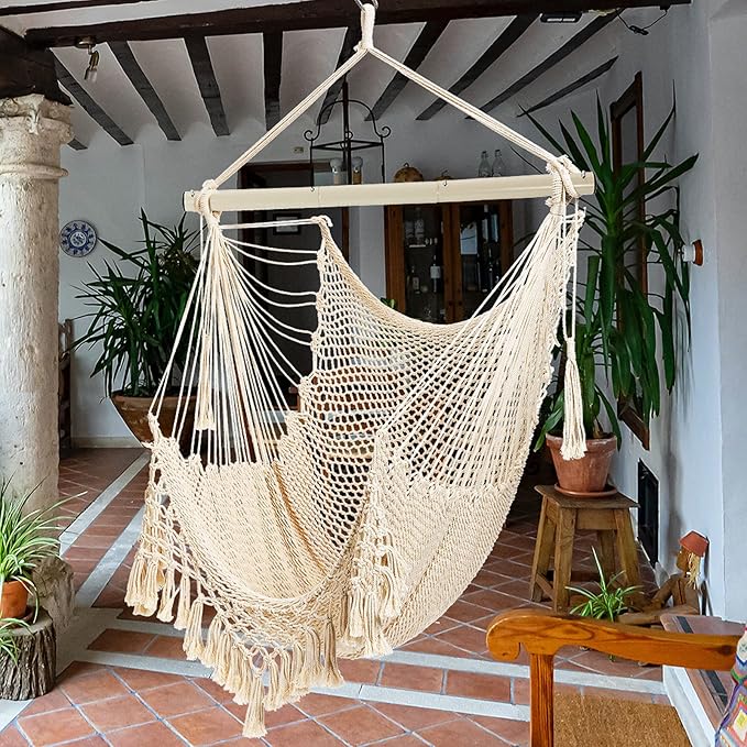 Hammock Chair，Max 330lbs, Large Hanging Chair, Soft Cotton Rope Swing Chair - Image 3