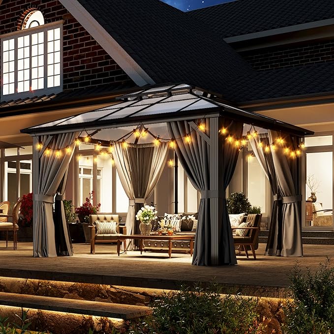 Aoxun 10'x12' Hardtop Gazebo, Aluminum Frame Permanent Pavilion - Image 3