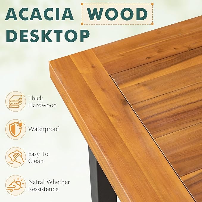 Flamaker Dining Table for 6 Acacia Wood Indoor Outdoor Home Kitchen Table - Image 5