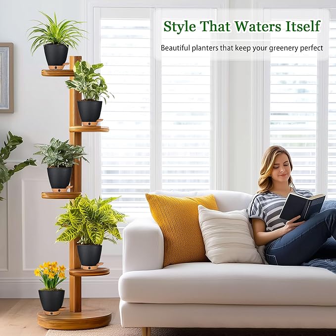 6 Inch Self Watering Pots for Indoor Plants – Small Plastic Planters - Image 2