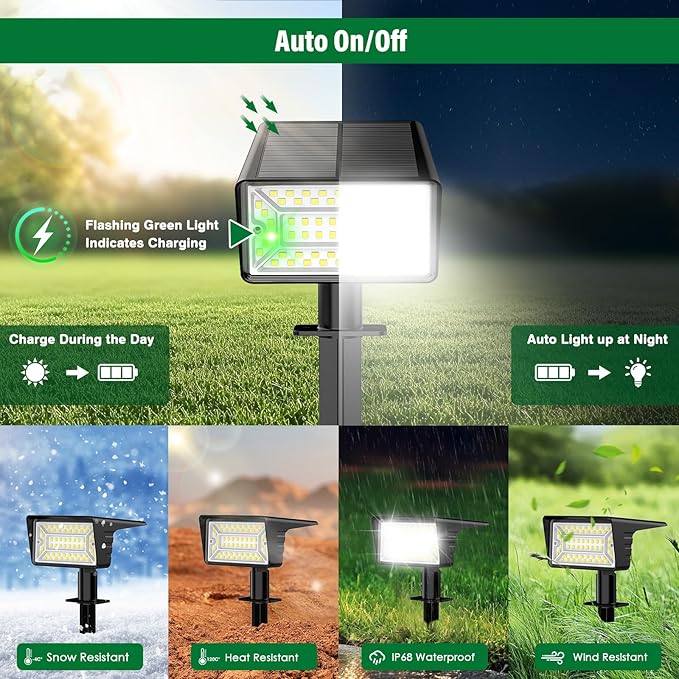Solar Spot Lights Outdoor with 60 LED & Auto On/Off, 6 Pack Solar Lights - Image 4