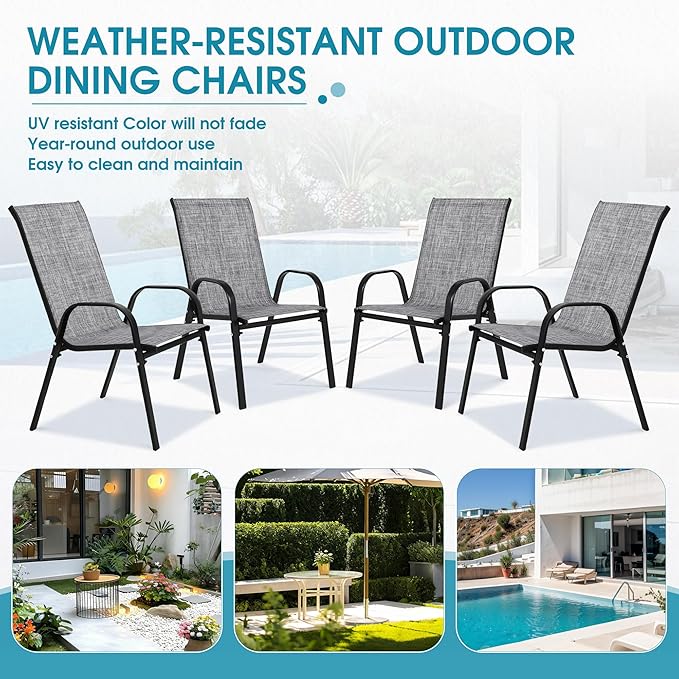 Outdoor Stackable Chairs Set of 4, Stacking Patio Chairs - Image 6