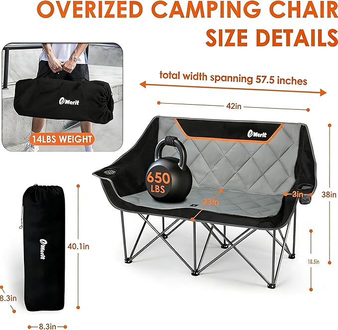 EMERIT Oversized Fully Padded Camping Chair, Heavy Duty 650LB Folding Camping - Image 3