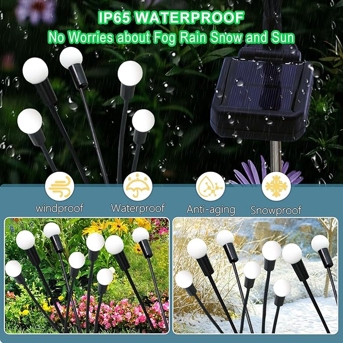 Kohlrabi Solar Garden Lights Outdoor, 6 Pack 60 LED Blue Firefly Lights - Image 7