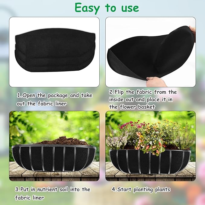 3PCS 24 Inch Planter Basket Liners Fabric Window Box Liners Felt Trough Planter - Image 5