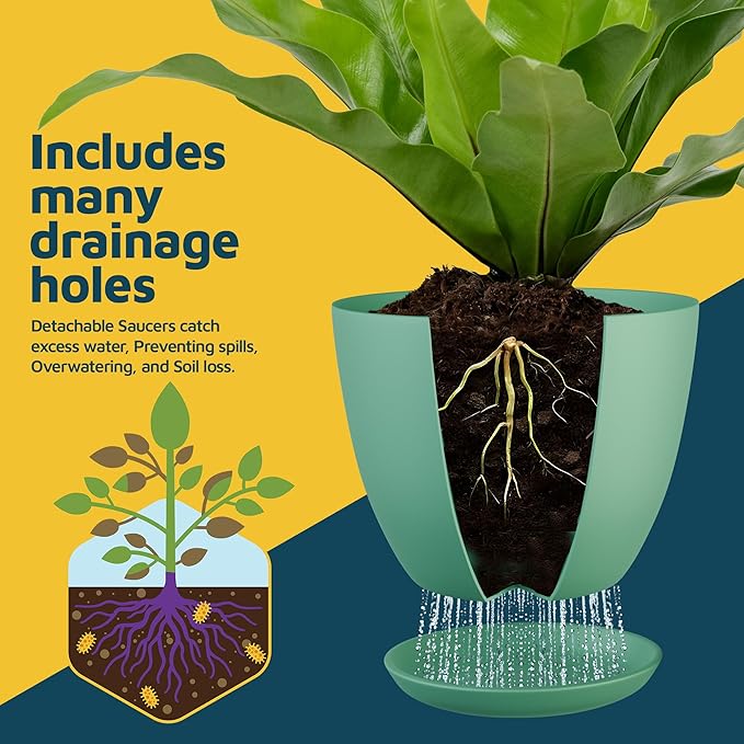 Mint Plant Pots with Drainage Holes & Saucers 15 Pack, Indoor & Outdoor - Image 6