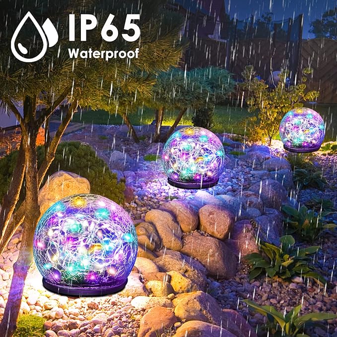 Solar Garden Lights, 4 Pack 120 LED Multicolor Cracked Glass Solar Outdoor - Image 4