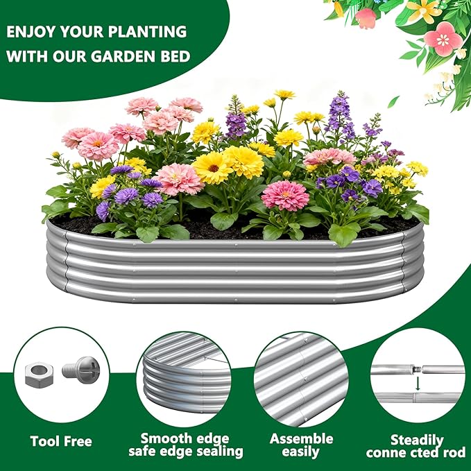 zizin 2 Pack Oval Galvanized Raised Garden Bed Kit 8x4x1ft Large Metal Planter - Image 4