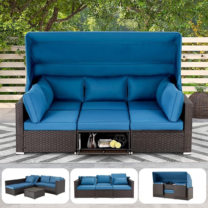 HOMREST 6 Pieces Patio Furniture Sets, Rattan Daybed by HOMREST