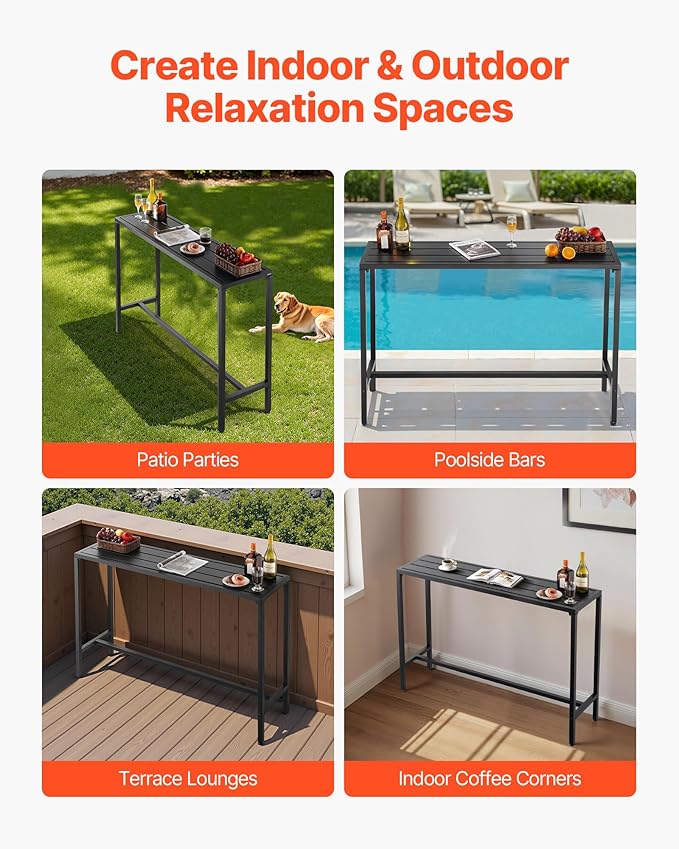 VEVOR Outdoor Bar Table, 55 x 15 in Patio Bar Table, Waterproof Top & Sturdy - Image 7