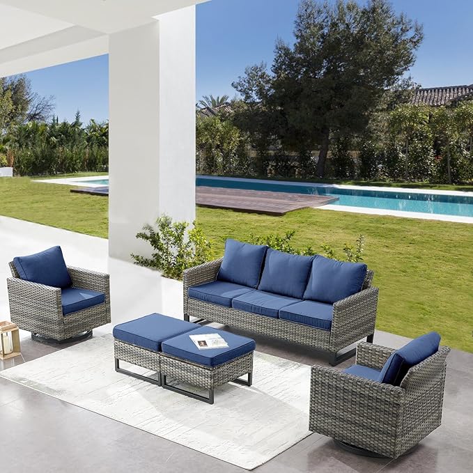 Belord Wicker Patio Furniture 5 Piece Outdoor Sofa Set, Oversize Outdoor Swivel - Image 3