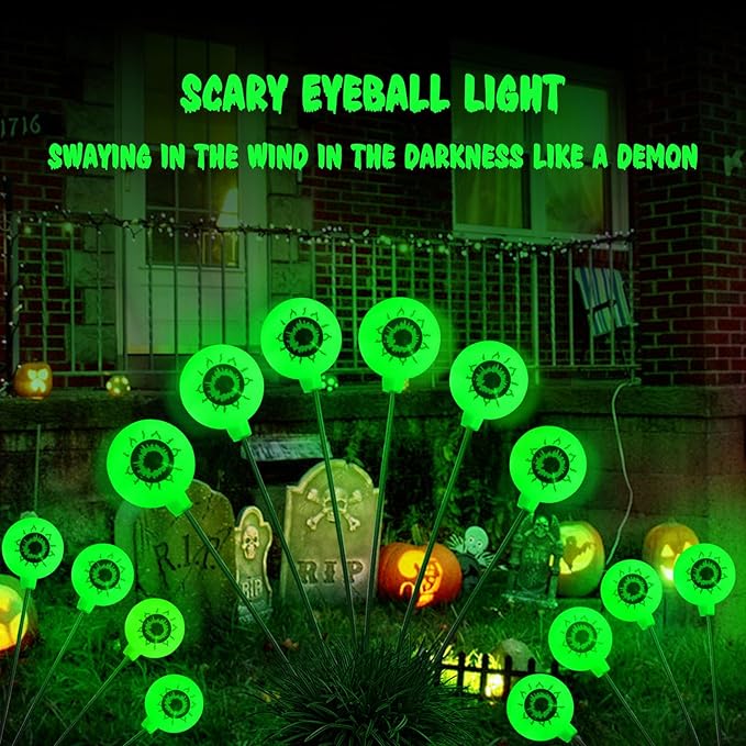 Halloween Solar Lights Outdoor Waterproof Solar Scary Eyeball Lights, 2 Pack - Image 3