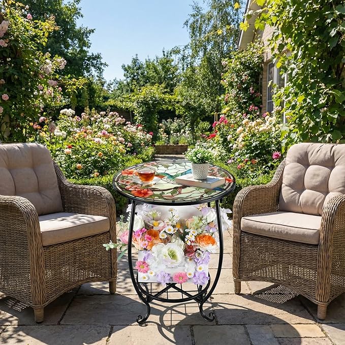 Outdoor Side Table Round Small Mosaic Patio Accent Indoor End Plant Coffee Tea - Image 2