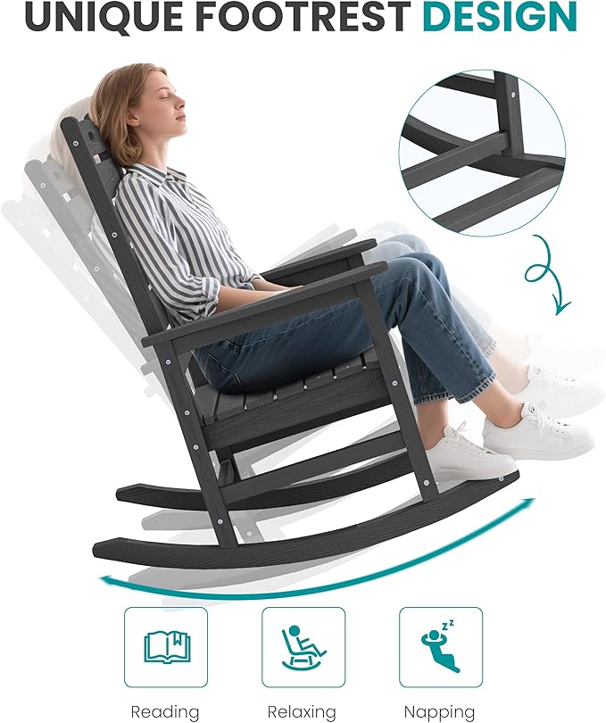 SERWALL Outdoor Rocking Chair, Oversized Rocking Chair - Image 6