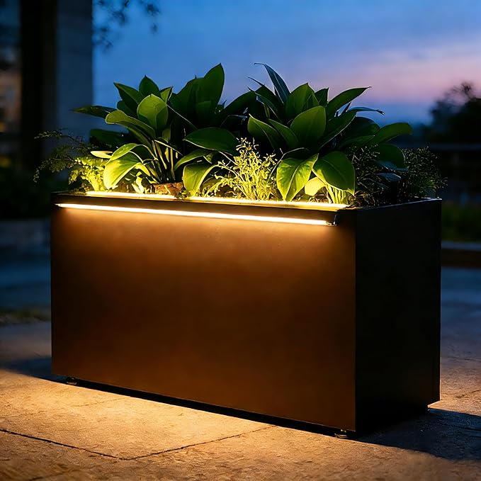 GSK 30" L Black LED Metal Planter Rectangle Flower Box Light Strips ×2 - Image 7