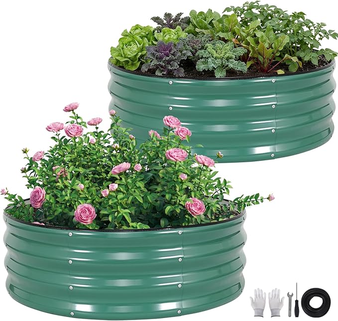 ZORMY Galvanized Raised Garden Bed Outdoor, Round Metal Planter Boxes 2 Pcs by ZORMY