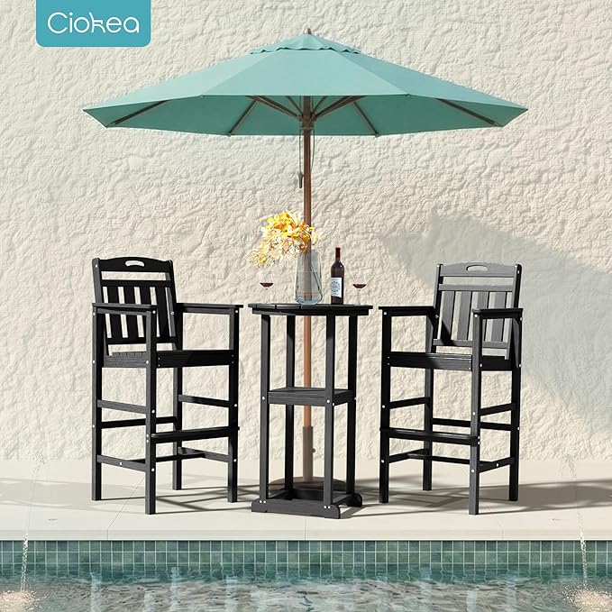 Ciokea 3-Pcs Bistro Table and Chairs, All-Weather Round High Top Bar Table - Image 8