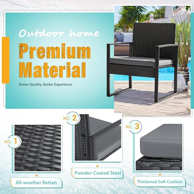Flamaker 3 Pieces Patio Set Outdoor Wicker Furniture Modern Bistro Rattan Chair - Image 3