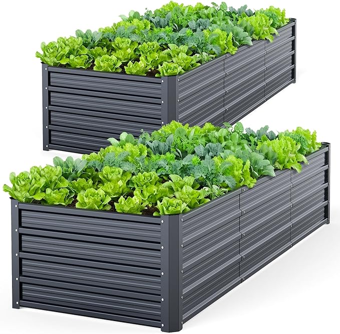 Ohuhu 8x3x1.5FT Metal Raised Garden Bed Outdoor, Reinforced Galvanized Steel by Ohuhu