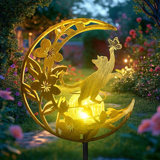 JOBOSI Solar Moon Cat Decorative Gift, Solar Moon Cat Ground Stake Light by JOBOSI