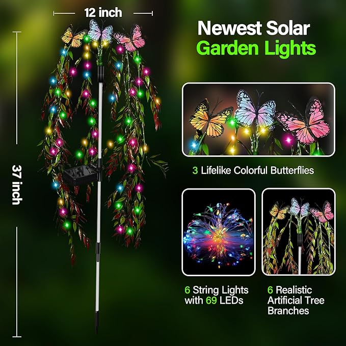 Solar Garden Lights Outdoor Decorative Waterproof, 69LED Swaying Tree Solar - Image 2